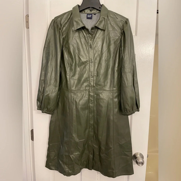 NWOT Gap Puff Sleeve Vegan Leather Mini Dress - Picture 3 of 5